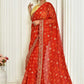 Classic Georgette Red Embroidered Saree