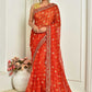 Classic Georgette Red Embroidered Saree