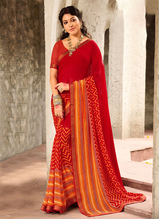 Contemporary Georgette Red Print Saree