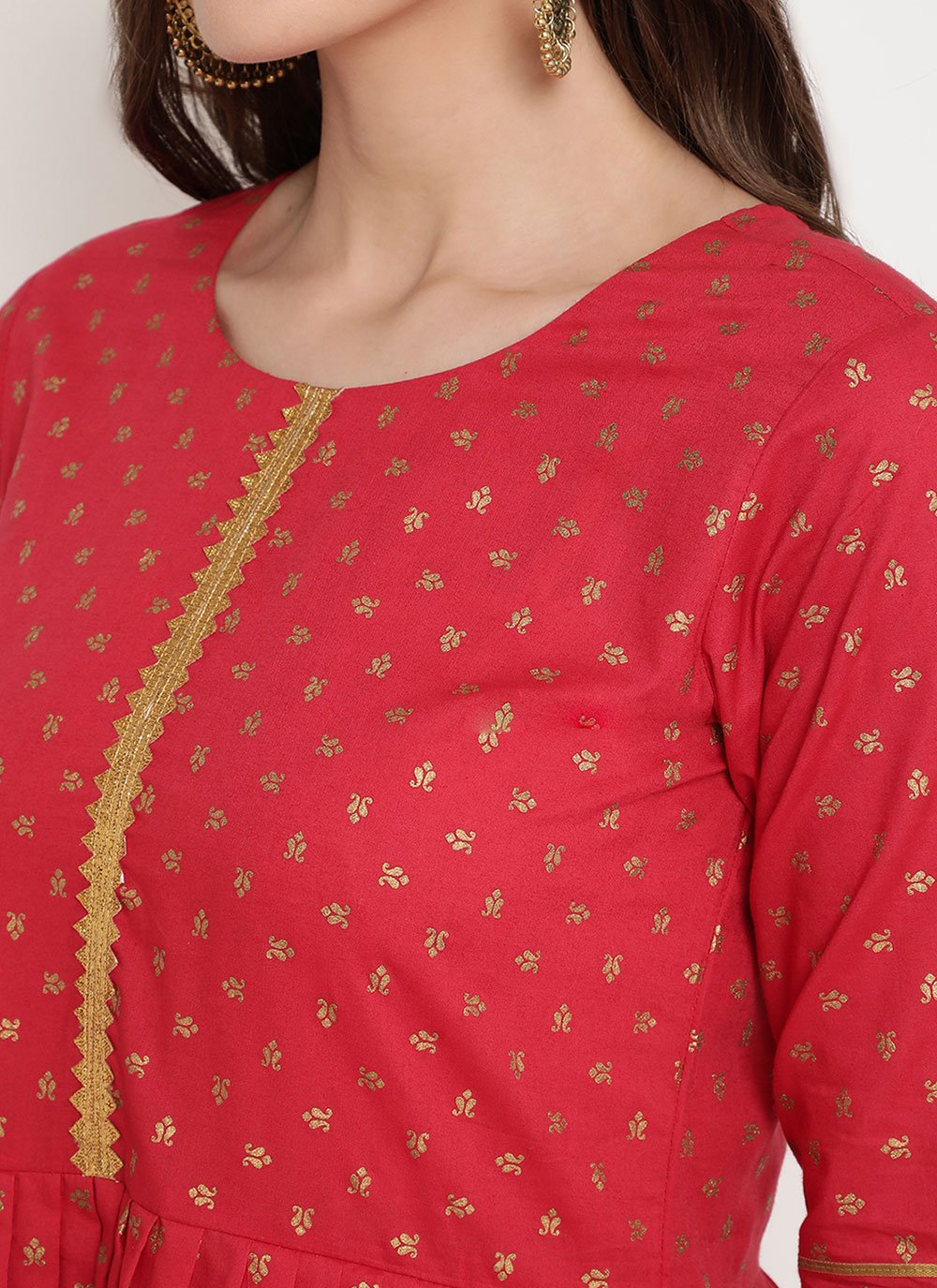 Casual Kurti Cotton Red Print Kurtis