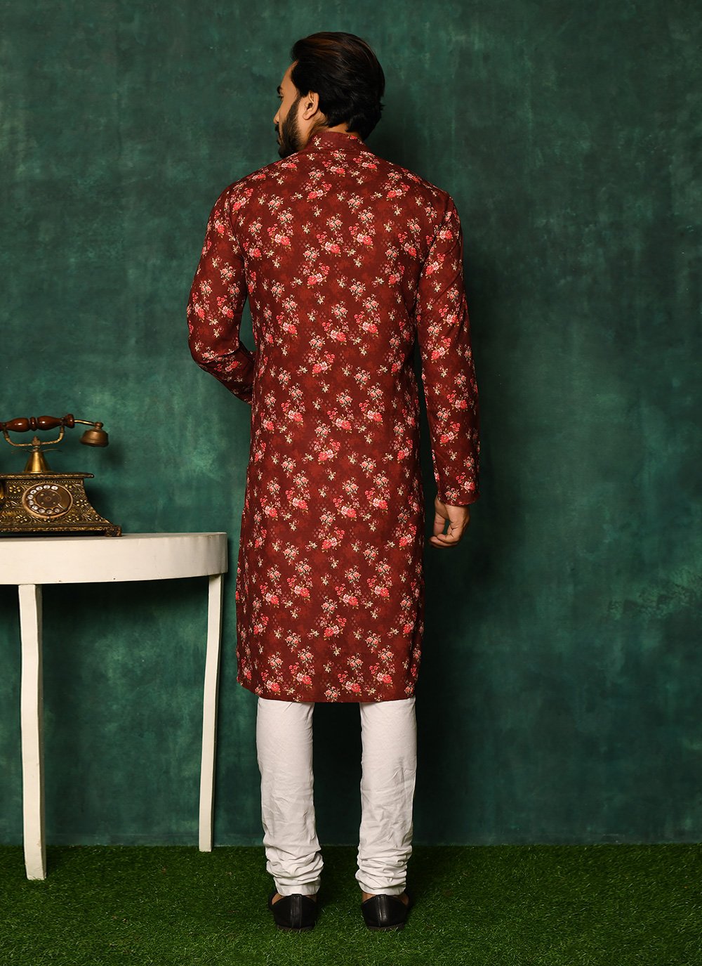 Kurta Pyjama Cotton Red Print Mens