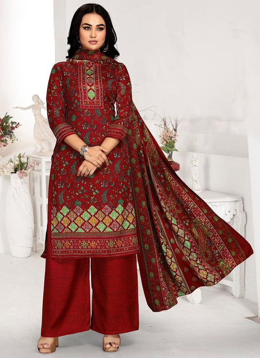 Salwar Suit Pashmina Red Print Salwar Kameez