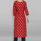 Party Wear Kurti Rayon Red Print Kurtis