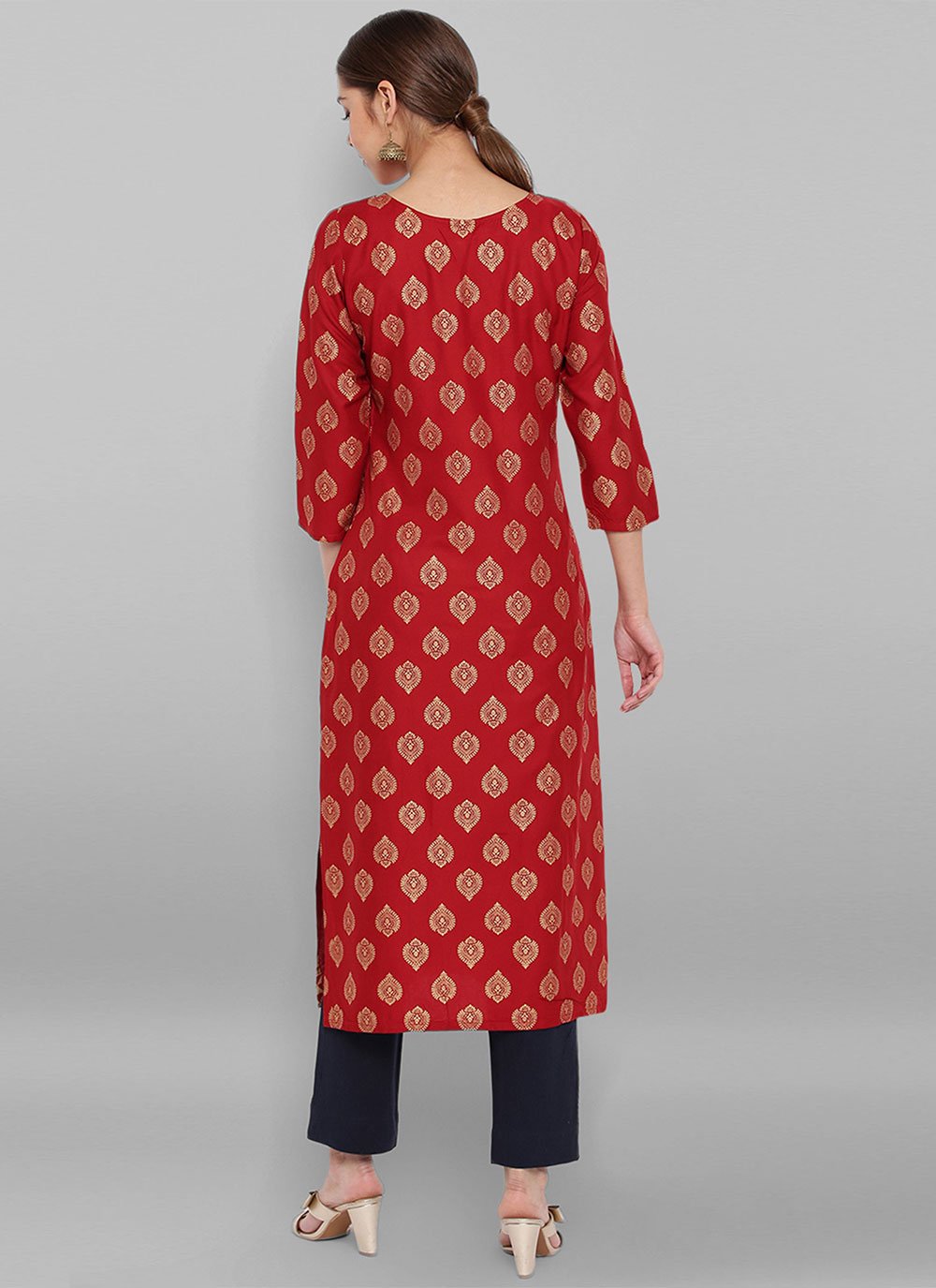 Party Wear Kurti Rayon Red Print Kurtis