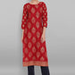 Party Wear Kurti Rayon Red Print Kurtis