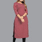 Party Wear Kurti Faux Crepe Red Print Kurtis