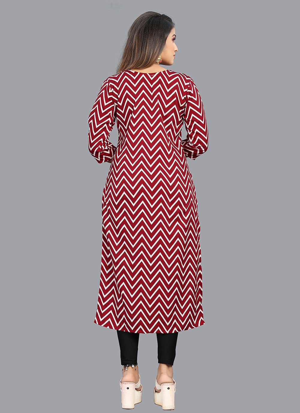 Party Wear Kurti Faux Crepe Red Print Kurtis