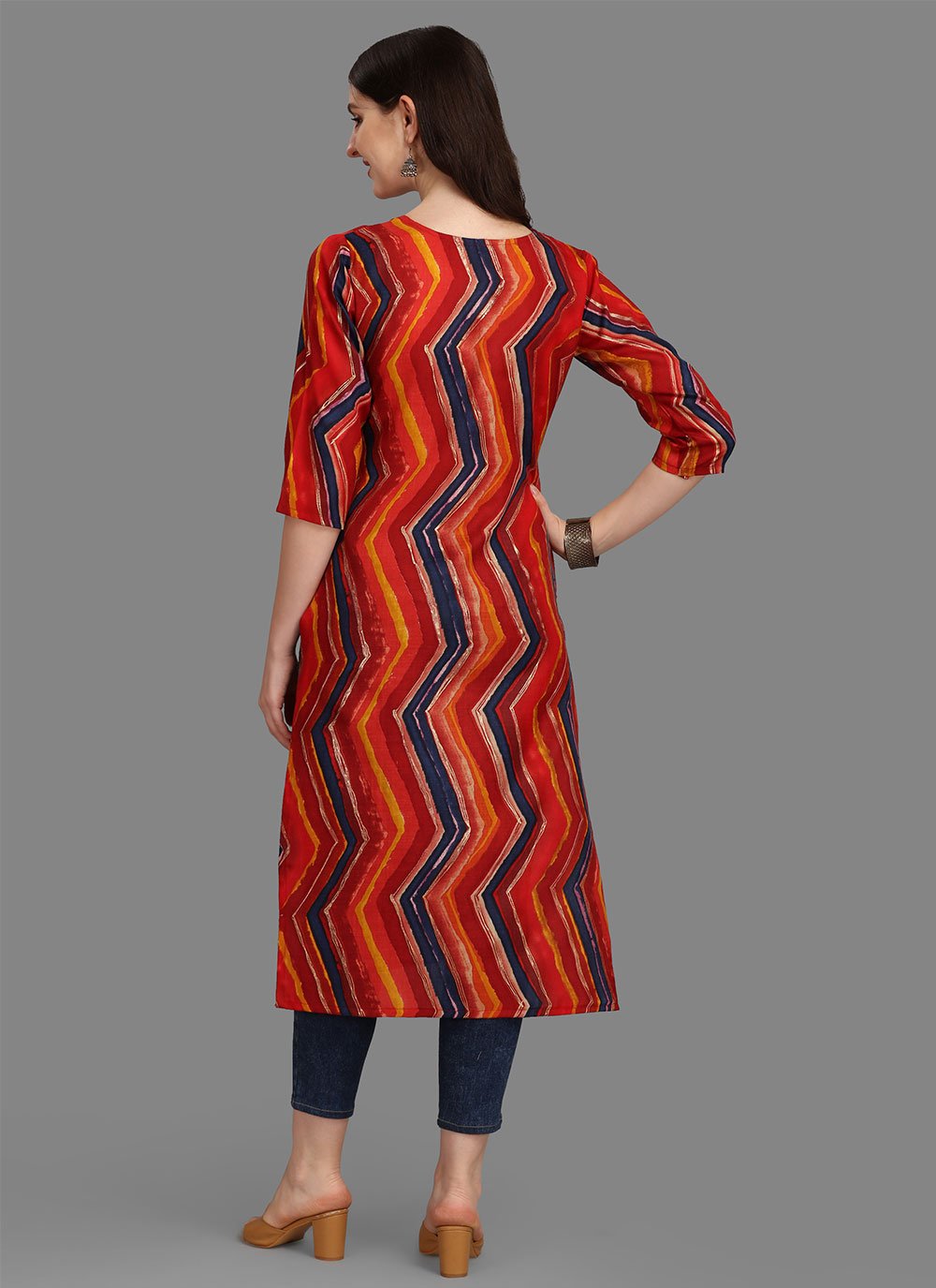 Party Wear Kurti Rayon Red Print Kurtis