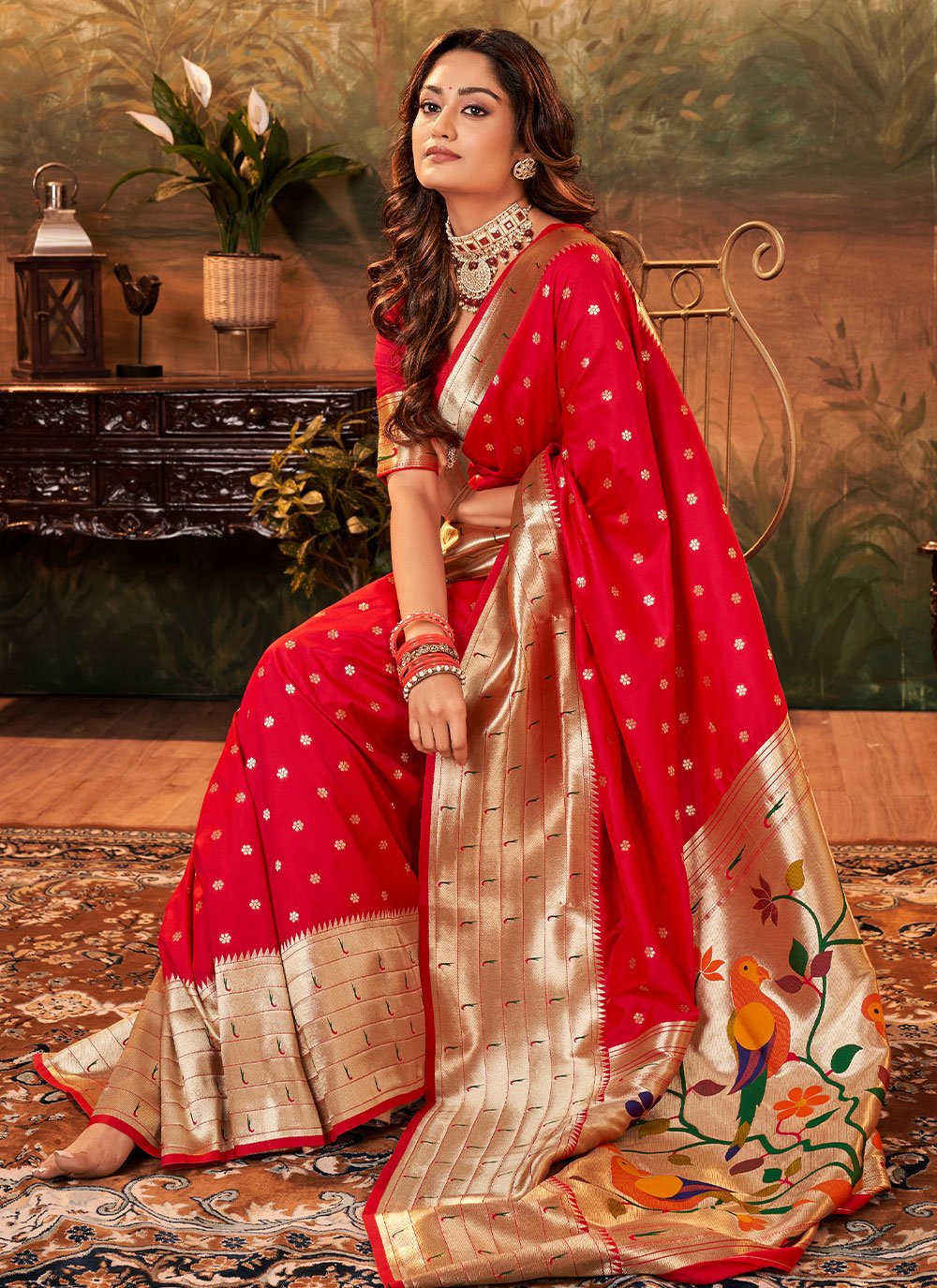 Traditional Saree Pure Silk Red Weaving Saree