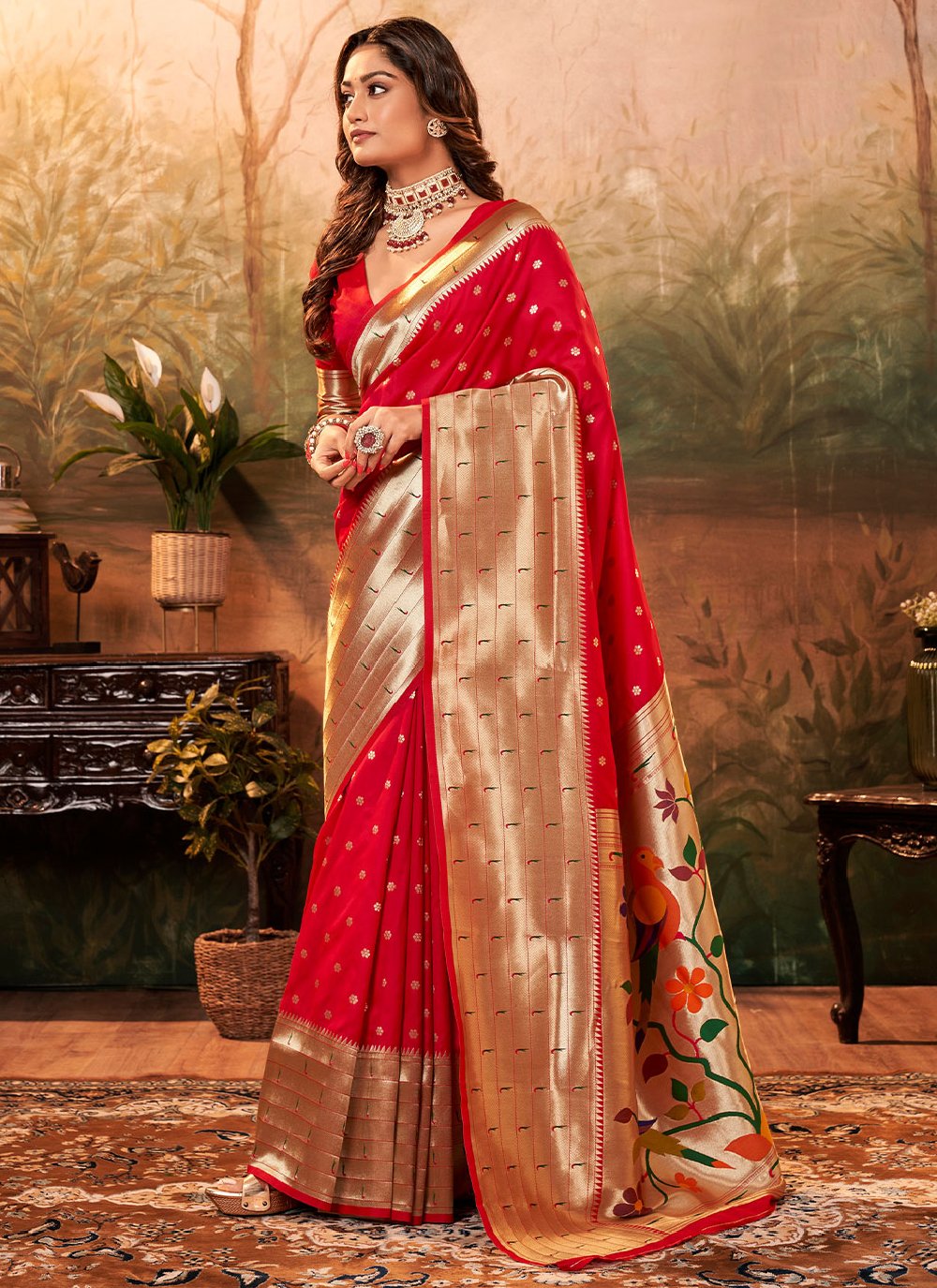 Traditional Saree Pure Silk Red Weaving Saree