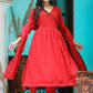 Anarkali Suit Cotton Red Embroidered Salwar Kameez