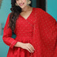 Anarkali Suit Cotton Red Embroidered Salwar Kameez