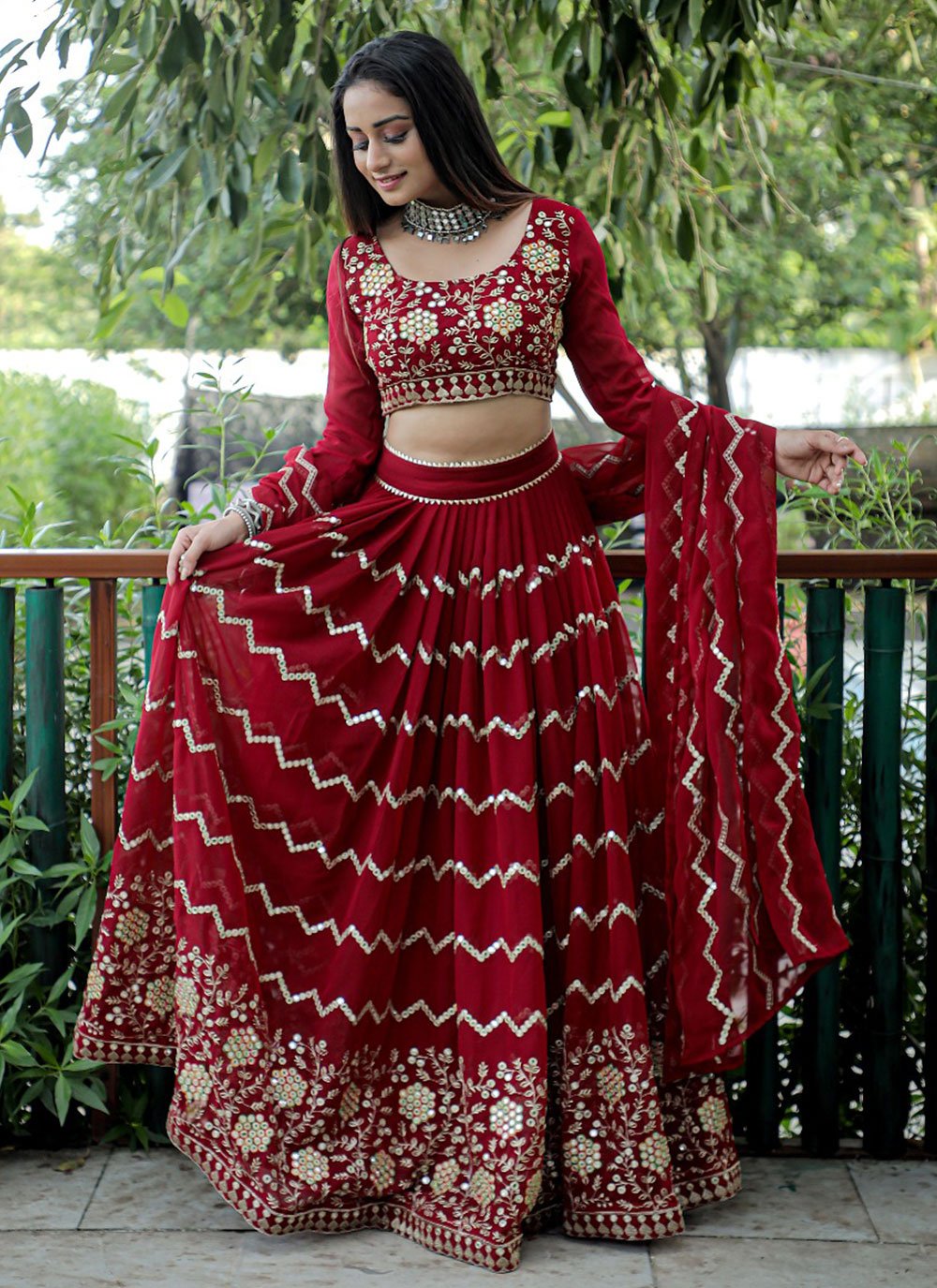 Lehenga Choli Faux Georgette Red Embroidered Lehenga Choli