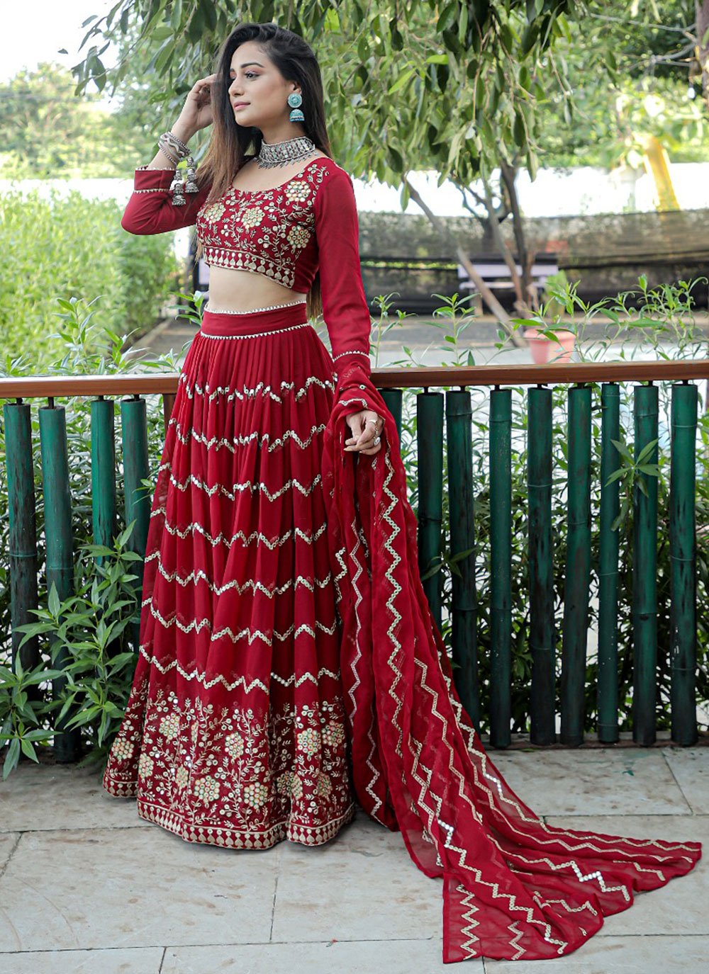 Lehenga Choli Faux Georgette Red Embroidered Lehenga Choli