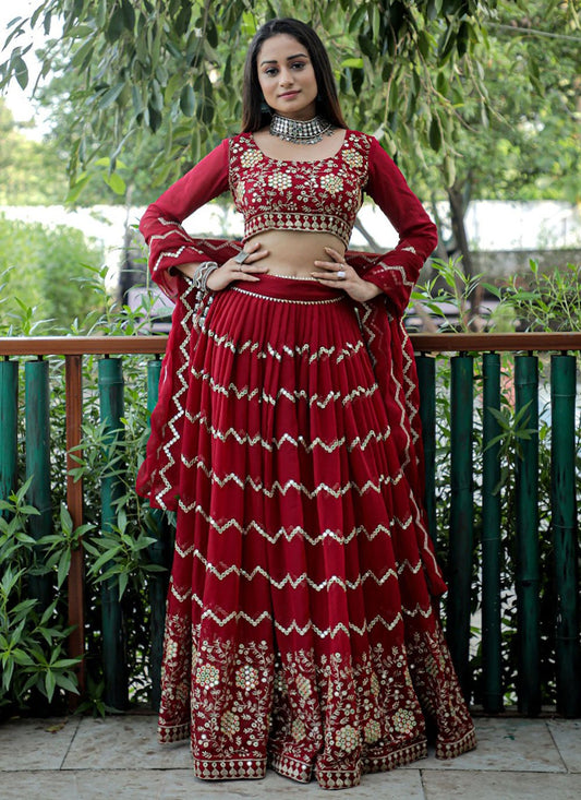 Lehenga Choli Faux Georgette Red Embroidered Lehenga Choli