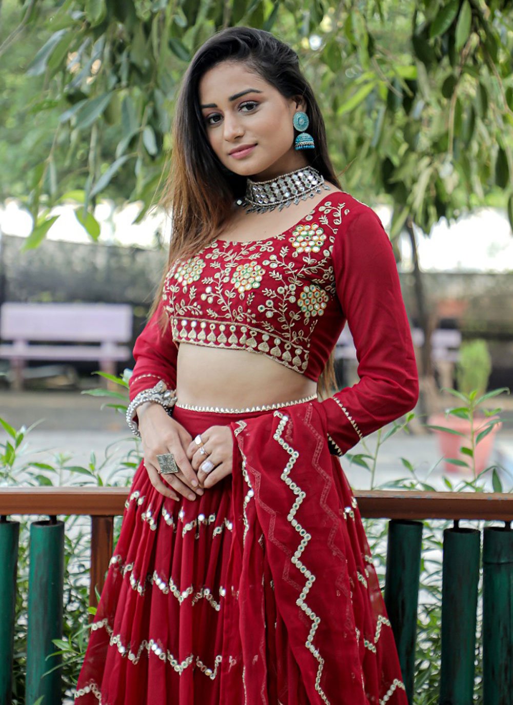 Lehenga Choli Faux Georgette Red Embroidered Lehenga Choli