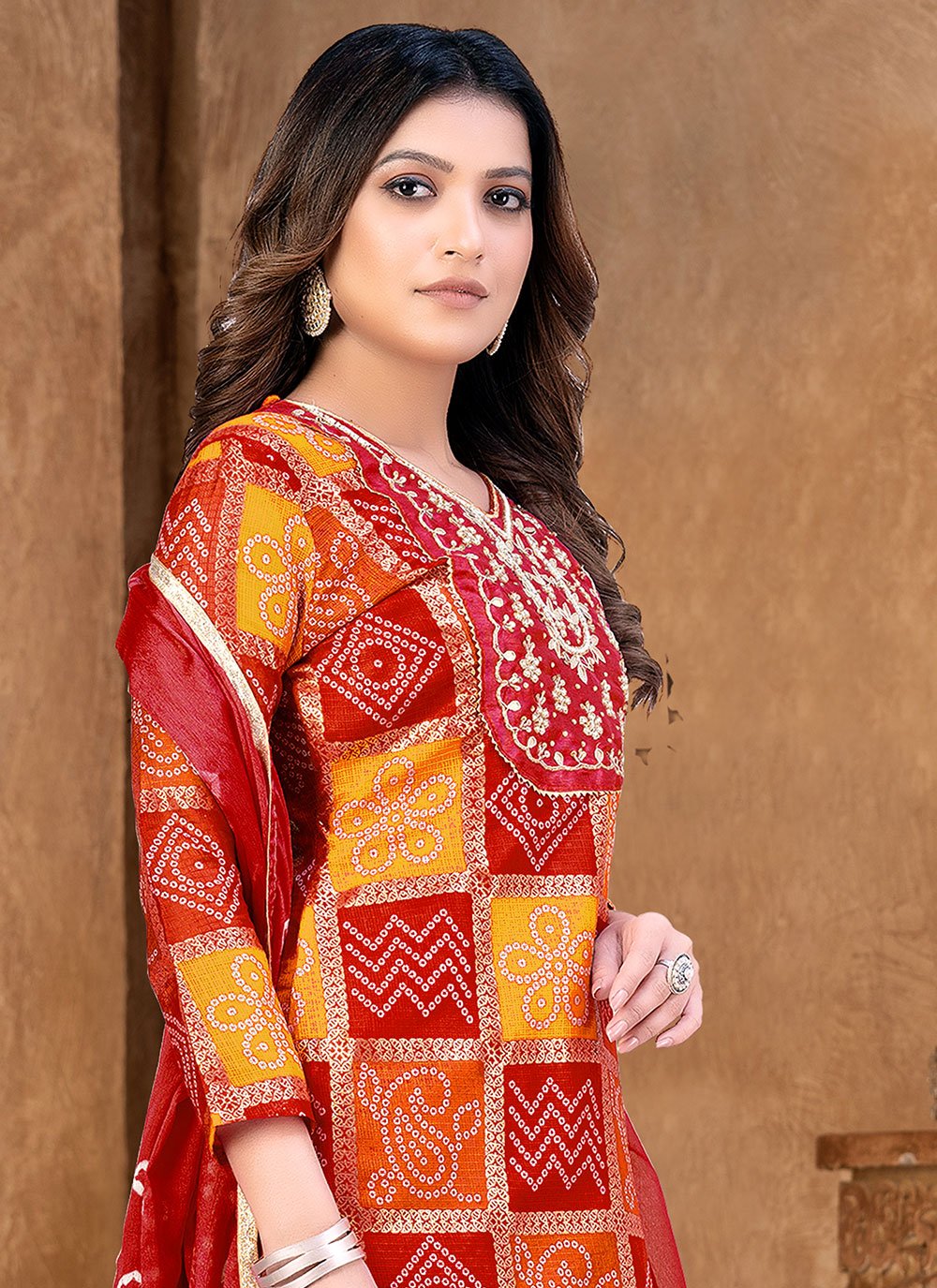 Salwar Suit Fancy Fabric Red Hand Work Salwar Kameez