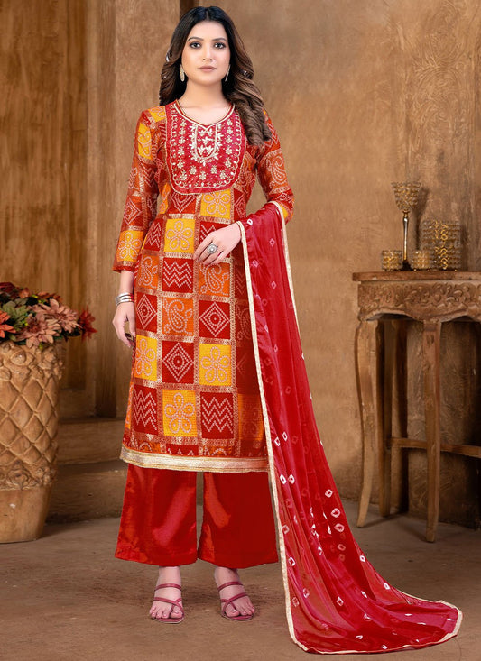 Salwar Suit Fancy Fabric Red Hand Work Salwar Kameez