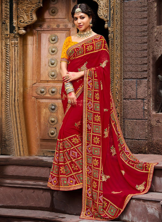 Contemporary Chiffon Red Bandhej Saree