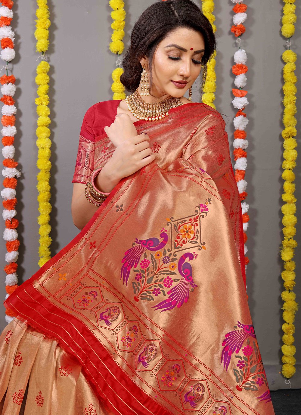 Contemporary Banarasi Silk Red Weaving Saree