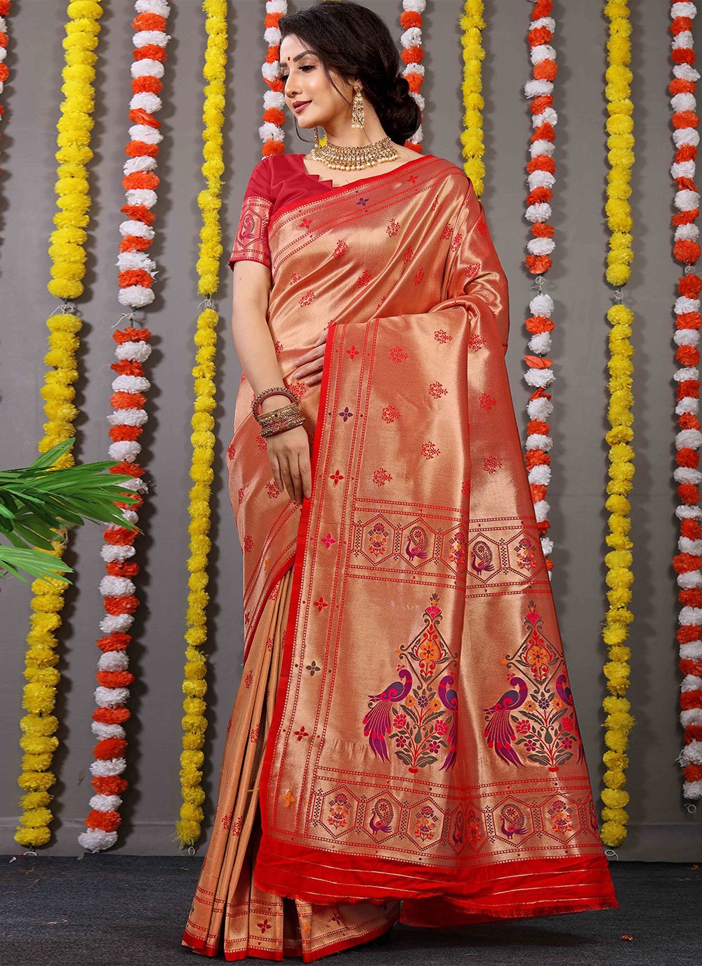 Contemporary Banarasi Silk Red Weaving Saree