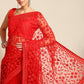 Designer Net Red Embroidered Saree