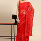 Designer Net Red Embroidered Saree