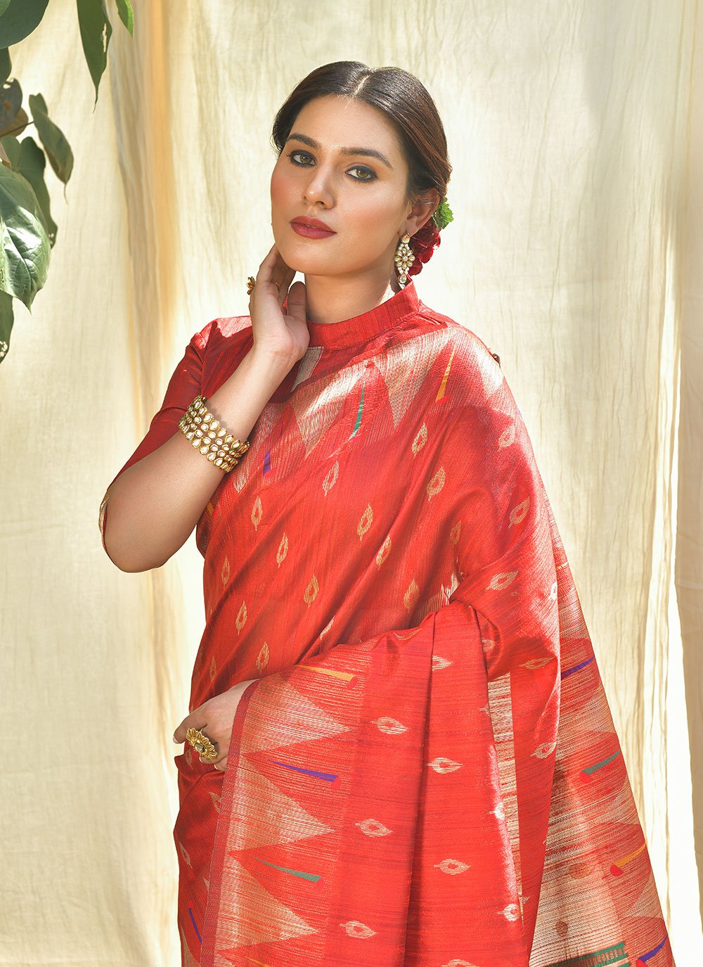 Designer Silk Red Woven Saree