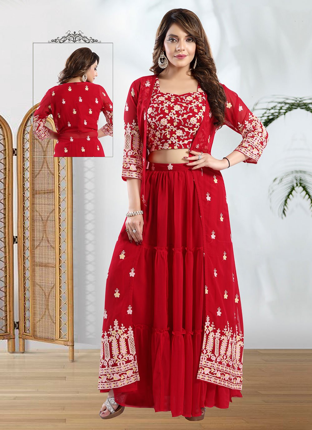 Lehenga Choli Faux Georgette Red Embroidered Lehenga Choli