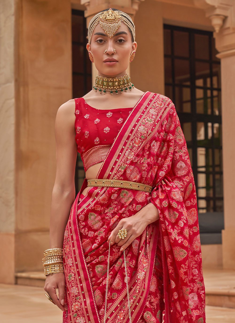 Classic Brasso Red Diamond Saree