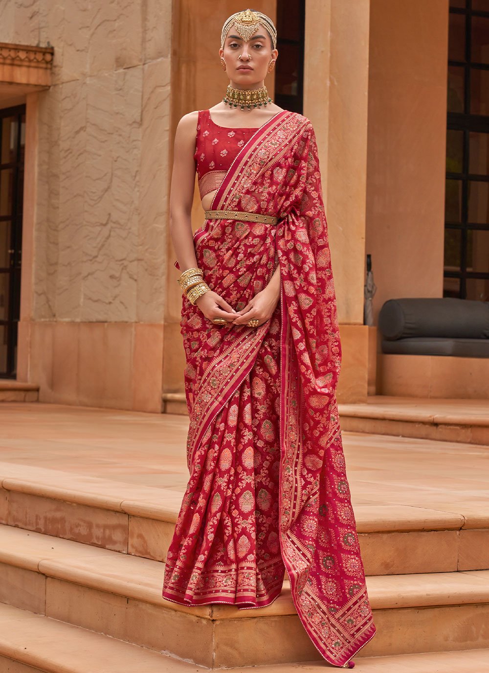 Classic Brasso Red Diamond Saree