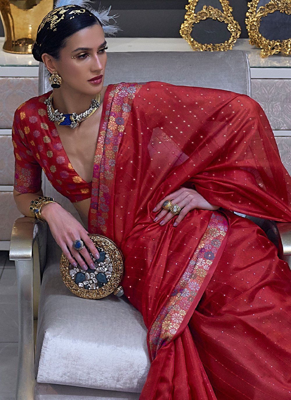 Classic Organza Red Weaving Saree