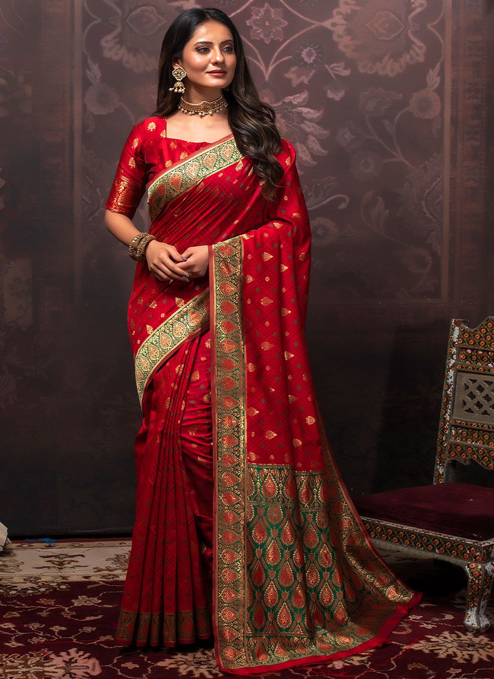 Classic Silk Red Weaving Saree