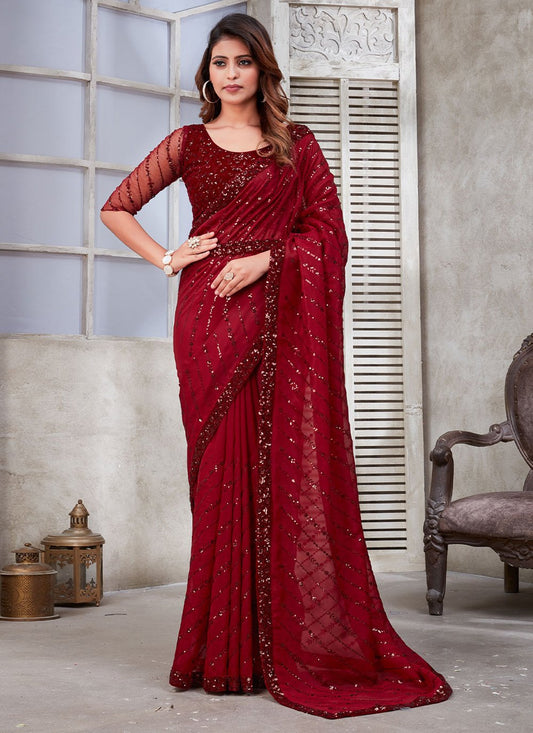 Traditional Saree Organza Satin Red Patch Border Saree