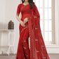 Contemporary Shimmer Silk Red Embroidered Saree