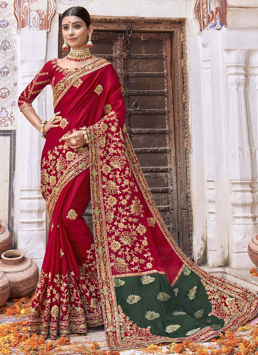 Designer Silk Viscose Red Diamond Saree