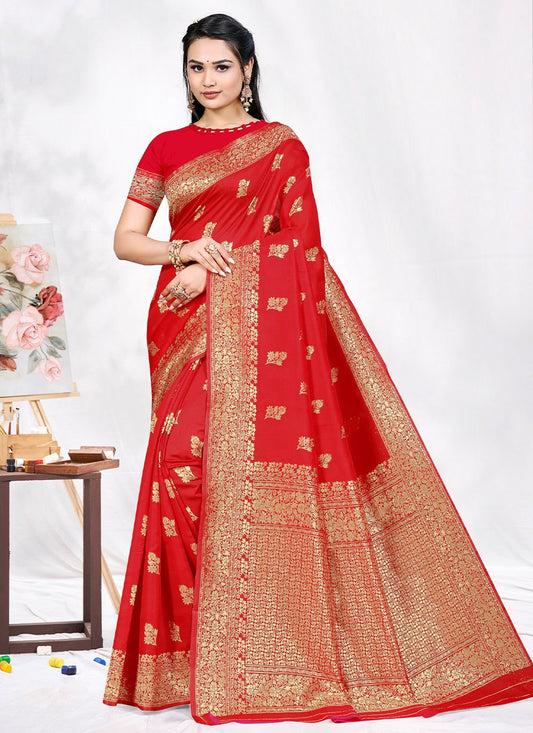 Trendy Saree Silk Red Zari Saree