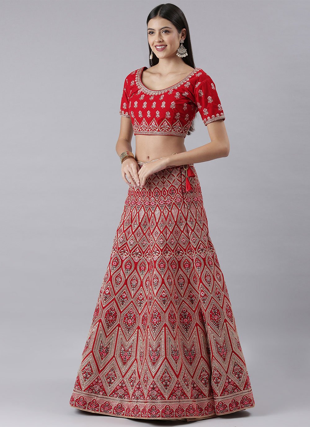 Lehenga Choli Silk Red Embroidered Lehenga Choli