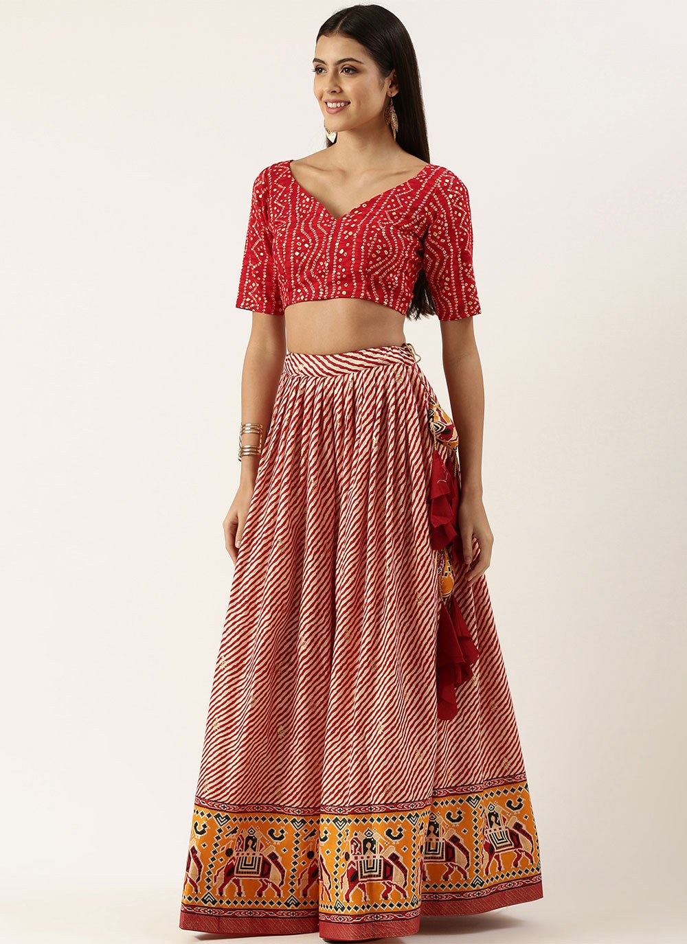 Lehenga Choli Cotton Red Foil Print Lehenga Choli