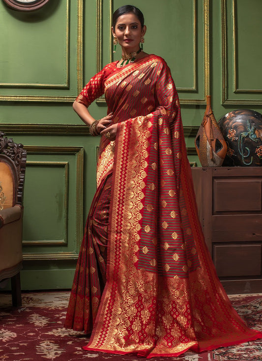 Trendy Saree Banarasi Silk Red Woven Saree