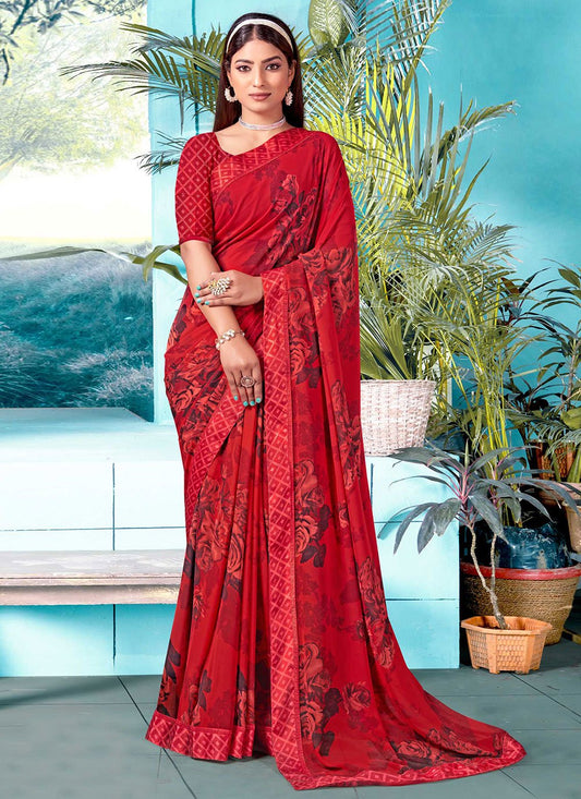 Trendy Saree Satin Red Lace Saree