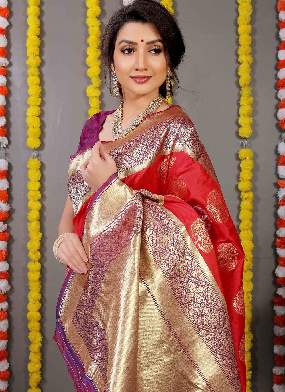 Designer Banarasi Silk Red Weaving Saree