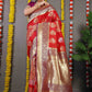 Designer Banarasi Silk Red Weaving Saree