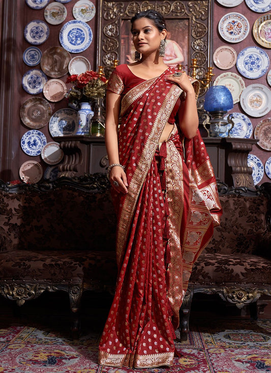 Traditional Saree Banarasi Silk Red Weaving Saree