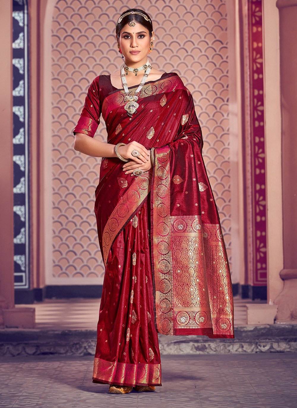 Designer Banarasi Silk Red Weaving Saree