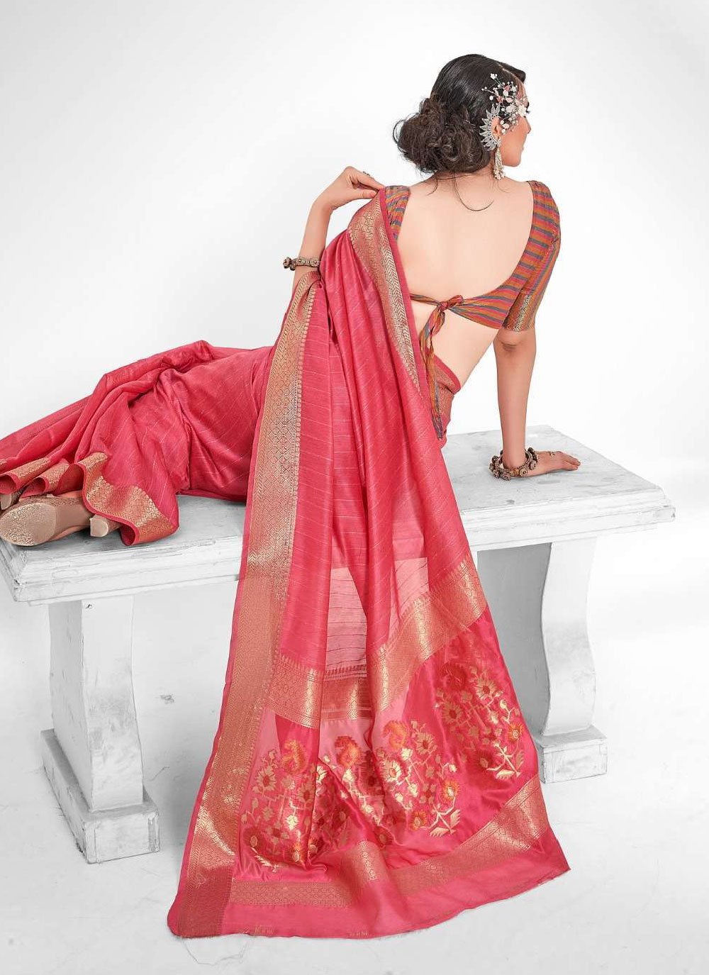 Contemporary Cotton Red Sequins Saree