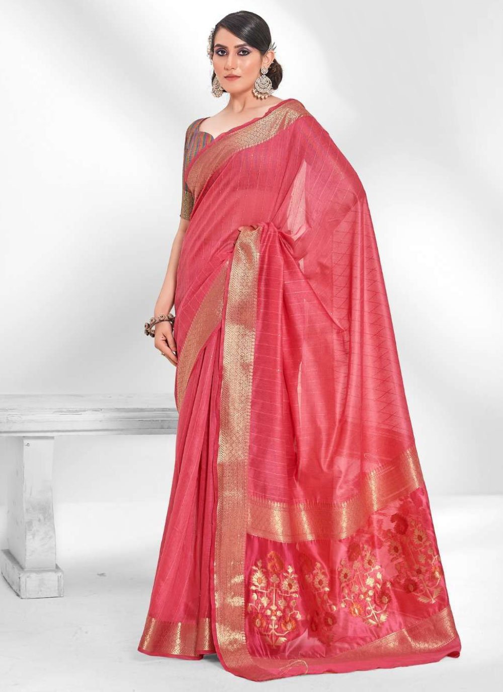 Contemporary Cotton Red Sequins Saree