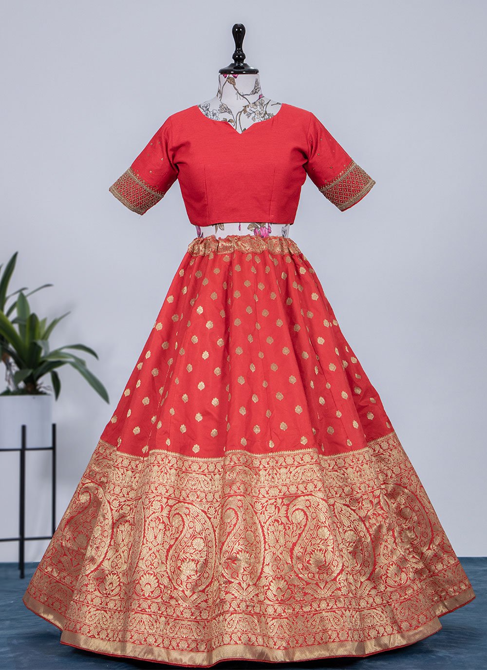 Lehenga Choli Jacquard Silk Red Weaving Lehenga Choli