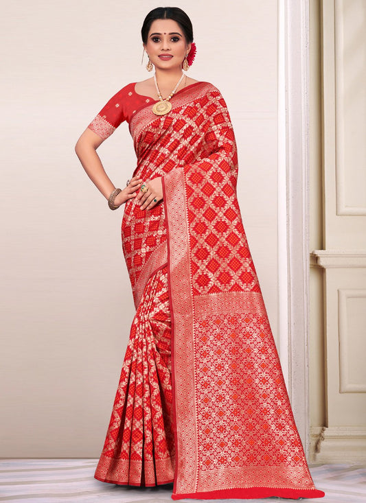 Casual Silk Red Weaving Saree