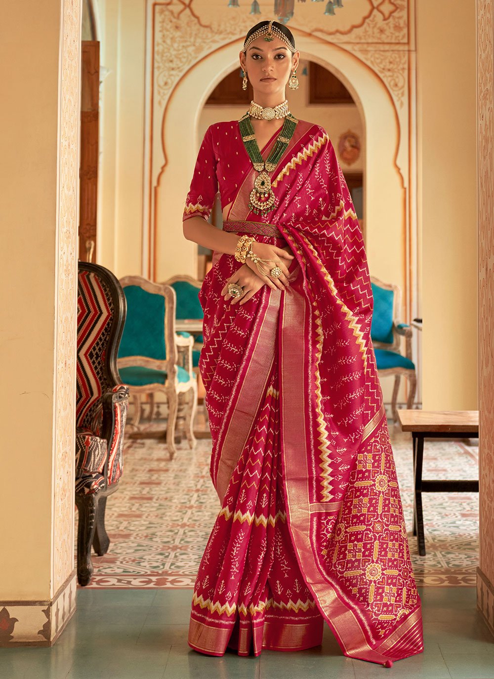 Contemporary Patola Silk Red Weaving Saree